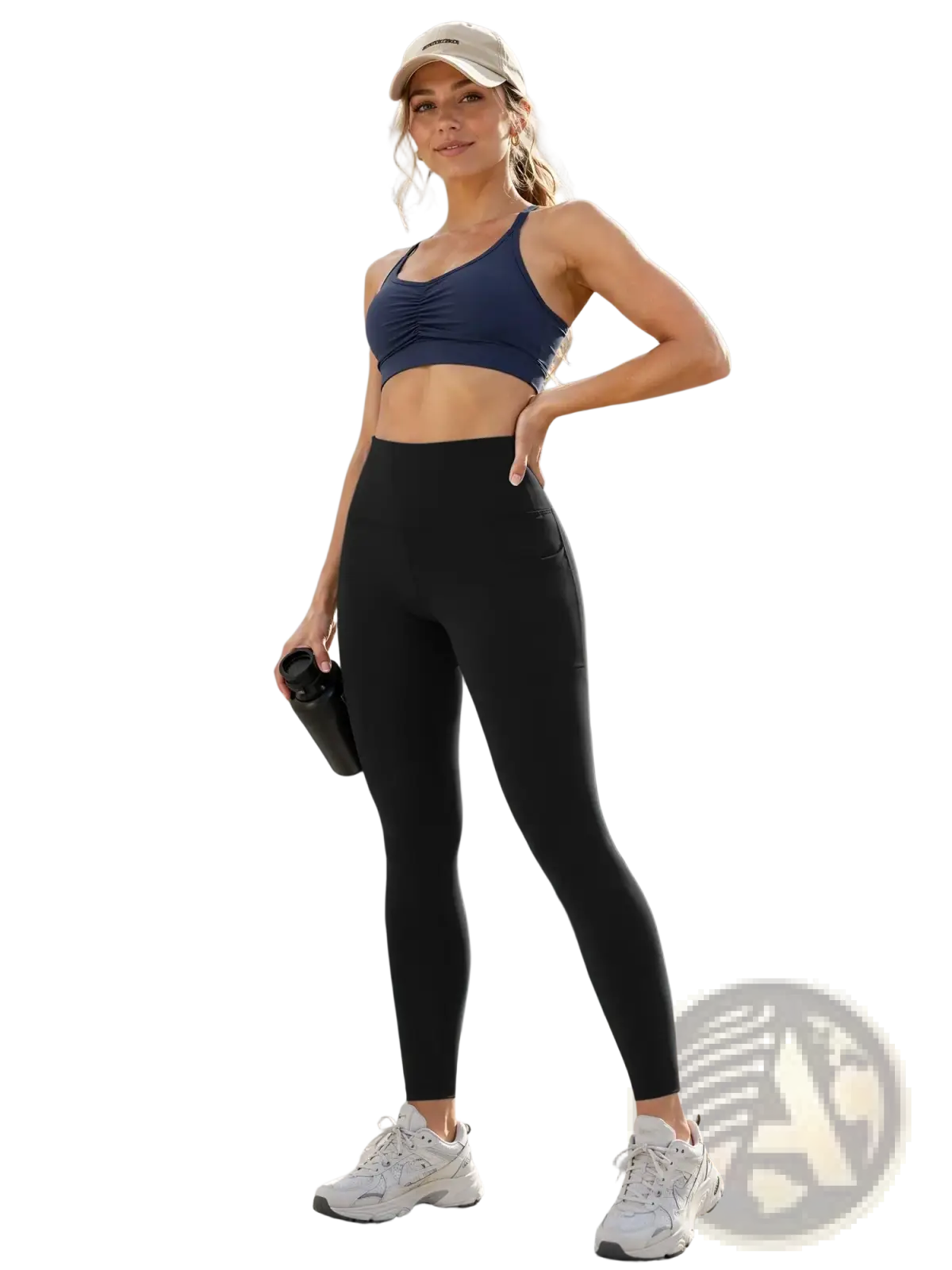Black high waist pocket leggings for women made of smooth form-fitting material ideal for active yoga pants