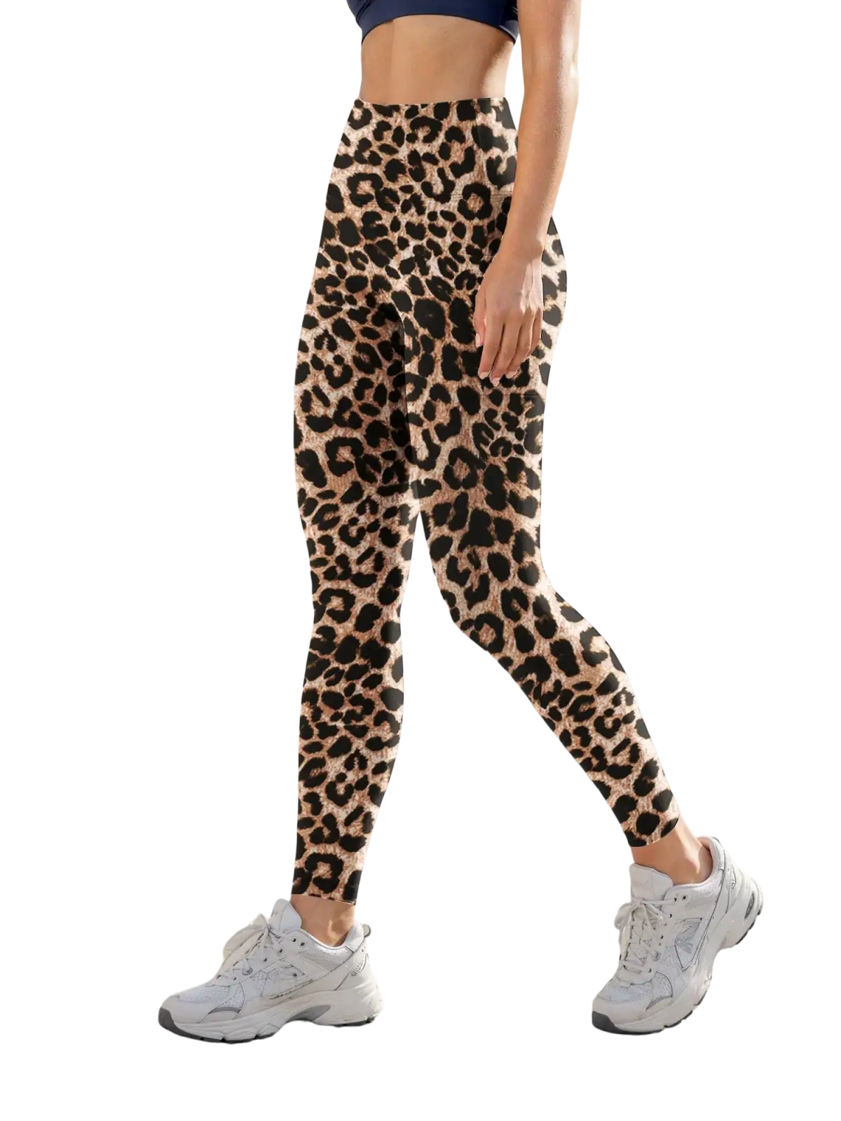 Leopard-print high waist pocket leggings for women in stretchy form-fitting fabric designed for active yoga use
