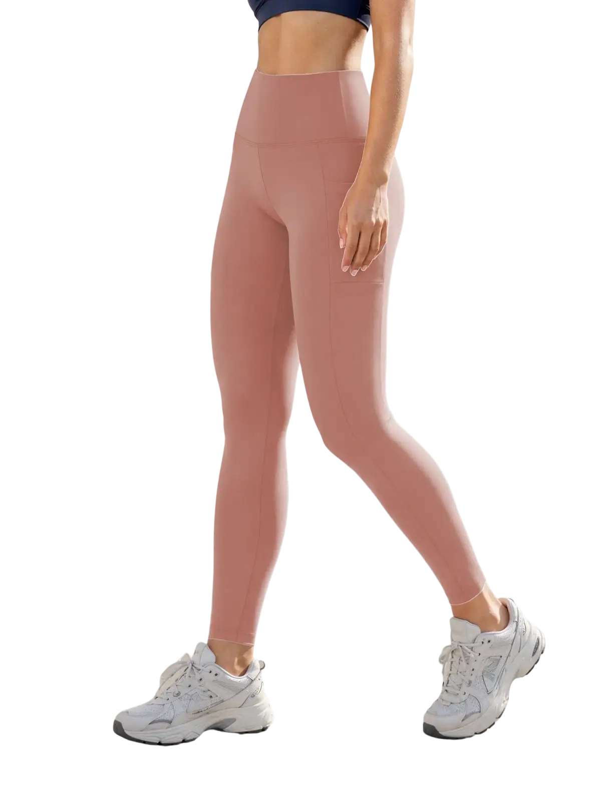 Soft pink high waist pocket leggings for women made from stretchy form fitting fabric ideal for active yoga