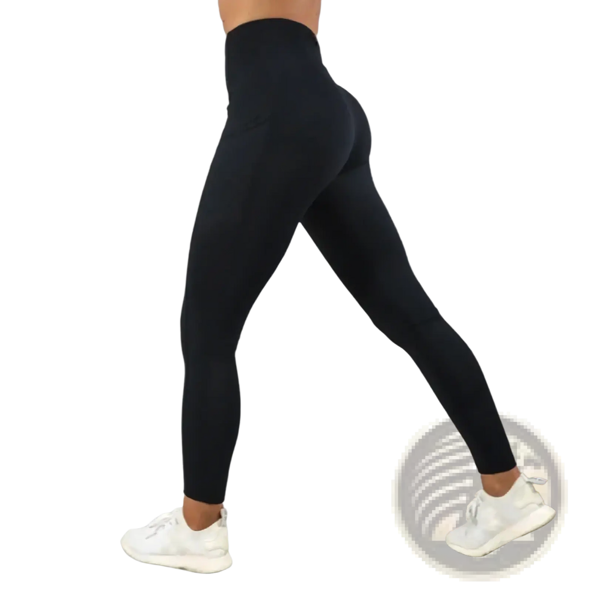 Black high waist pocket workout leggings for women made of smooth, form-fitting stretch fabric