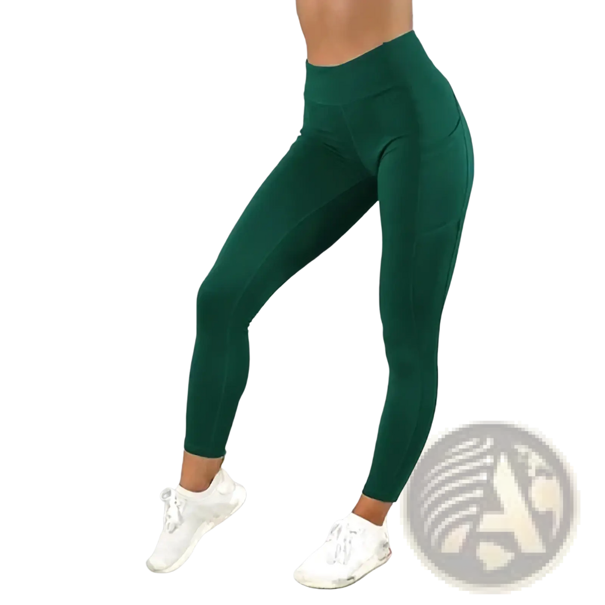 Deep green high waist pocket workout leggings for women with a sleek form fitting design