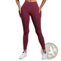 Maroon high waist pocket yoga leggings with smooth stretchy fabric and side pockets for comfortable wear