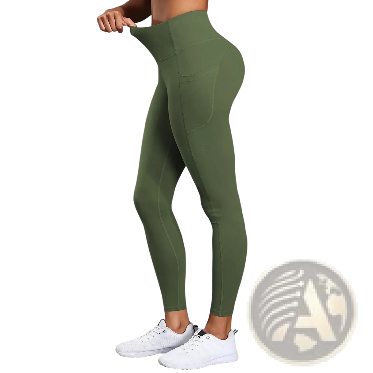 Olive green high waist seamless yoga leggings with side pocket designed for comfort and functionality