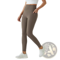 High waist pocket yoga pants in taupe with smooth stretchy fabric and side pockets for comfort and convenience