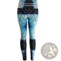 High waist printed yoga leggings in blue and white gradient featuring an interconnected bubble pattern
