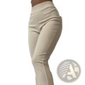 Beige ribbed high waist flare leggings with a snug form fitting design made of soft stretch fabric