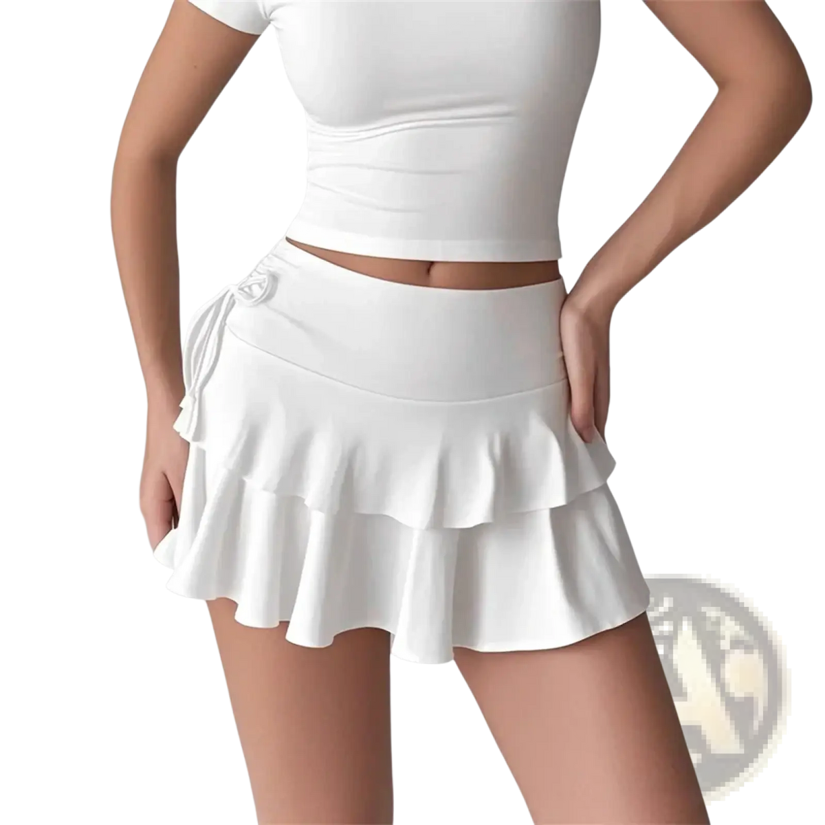 White high waist tiered ruffle skirt with side tie detail made from lightweight fabric for elegant wear