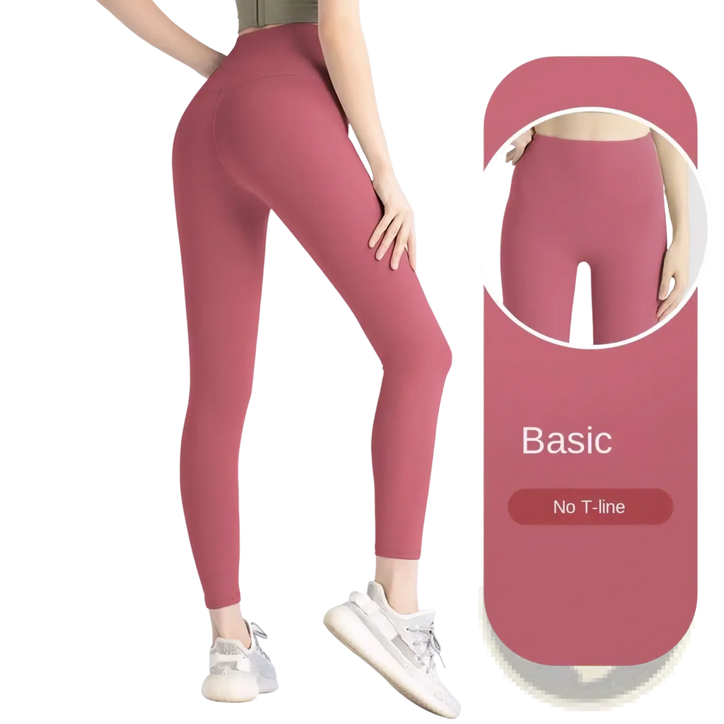 High waist seamless booty lifting yoga leggings in bean paste color made of smooth seamless fabric without t-line design
