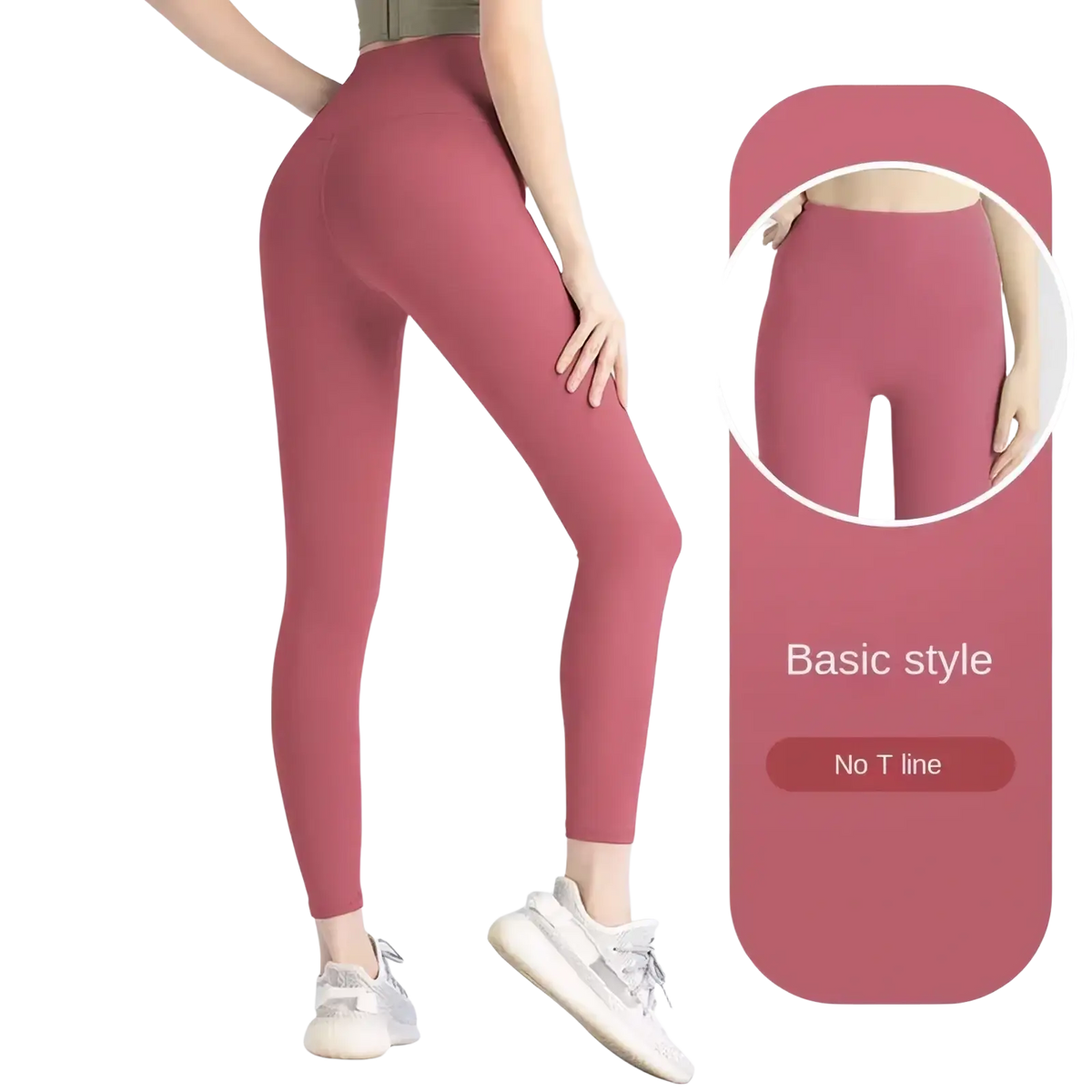 High waist seamless booty lifting yoga leggings in bean paste powder with basic style and no t line design