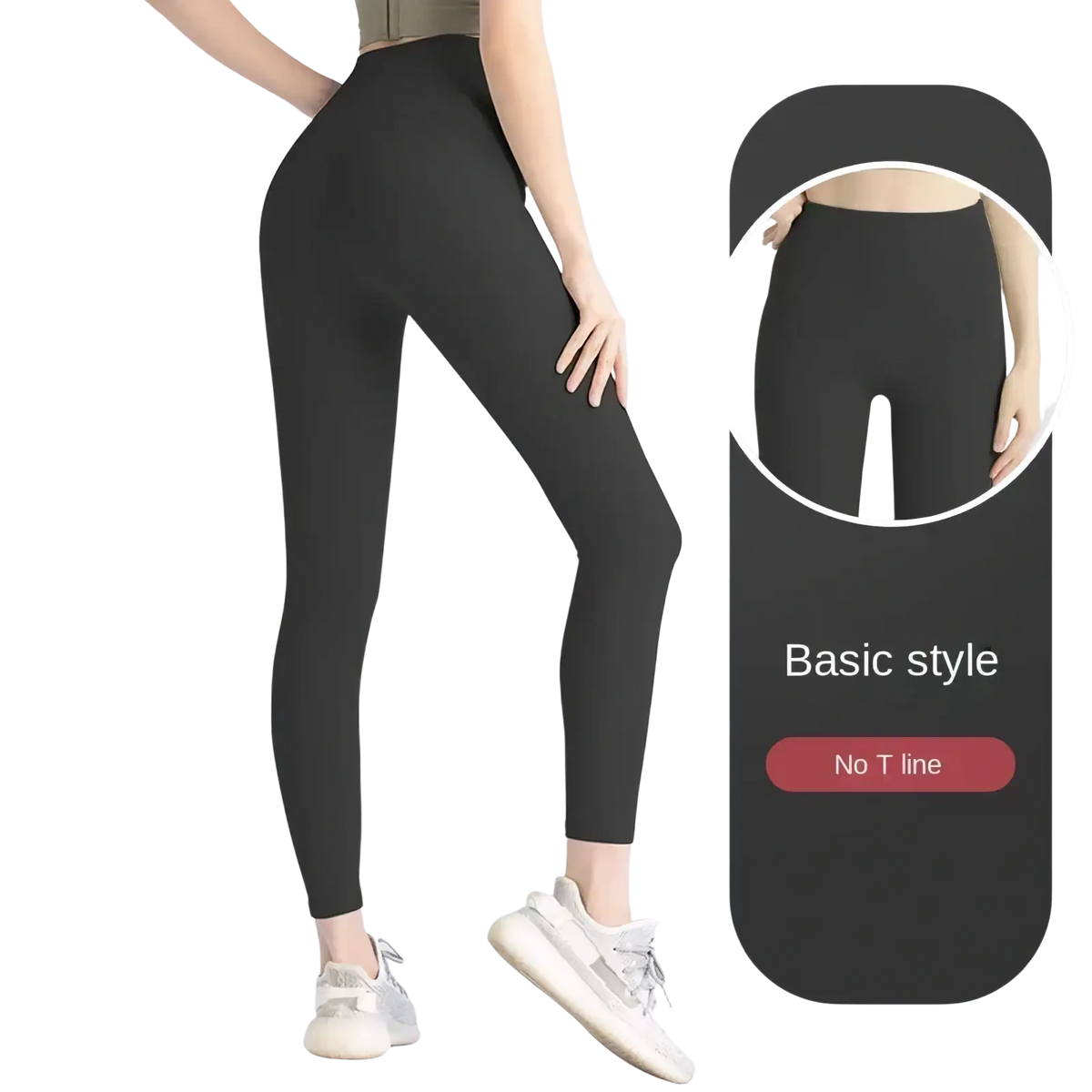 Black high waist seamless booty lifting yoga leggings with a form-fitting design and no t-line shown from the back