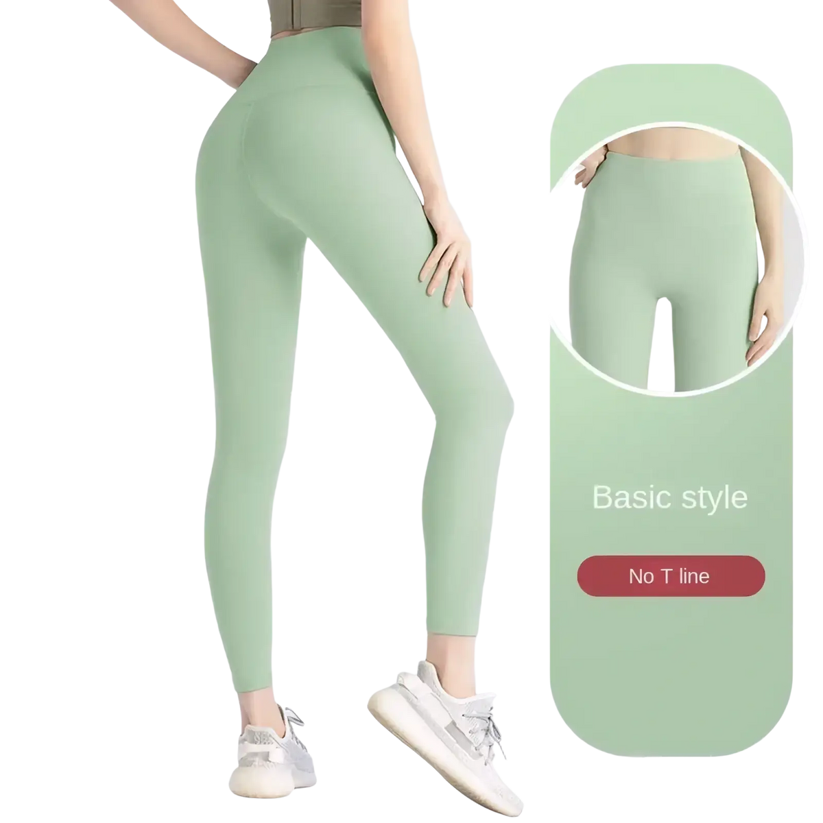 Bud green high waist seamless booty lifting yoga leggings with basic style and no t line design back view