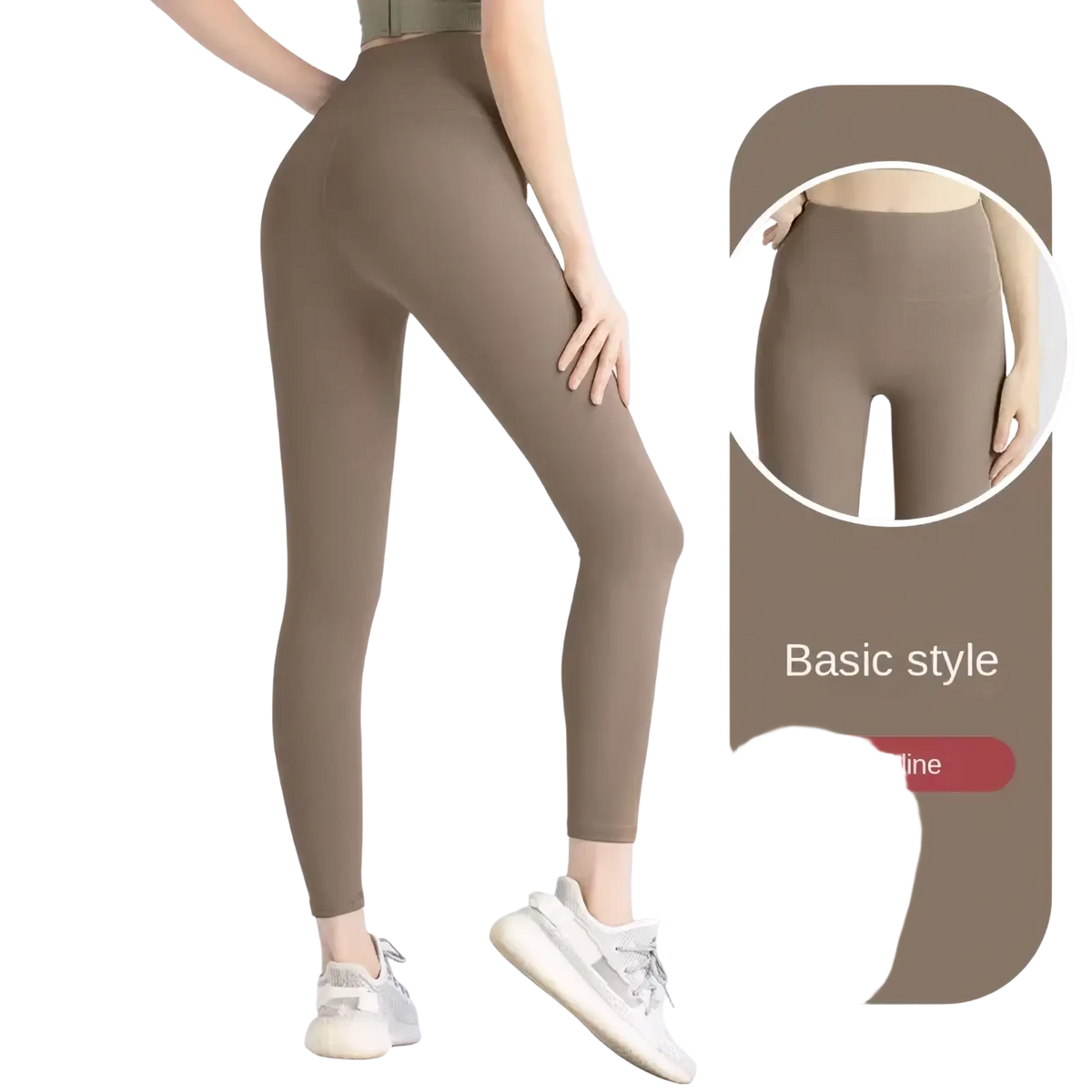Cocoa-colored high waist seamless booty lifting yoga leggings with a form-fitting design and no t-line back view