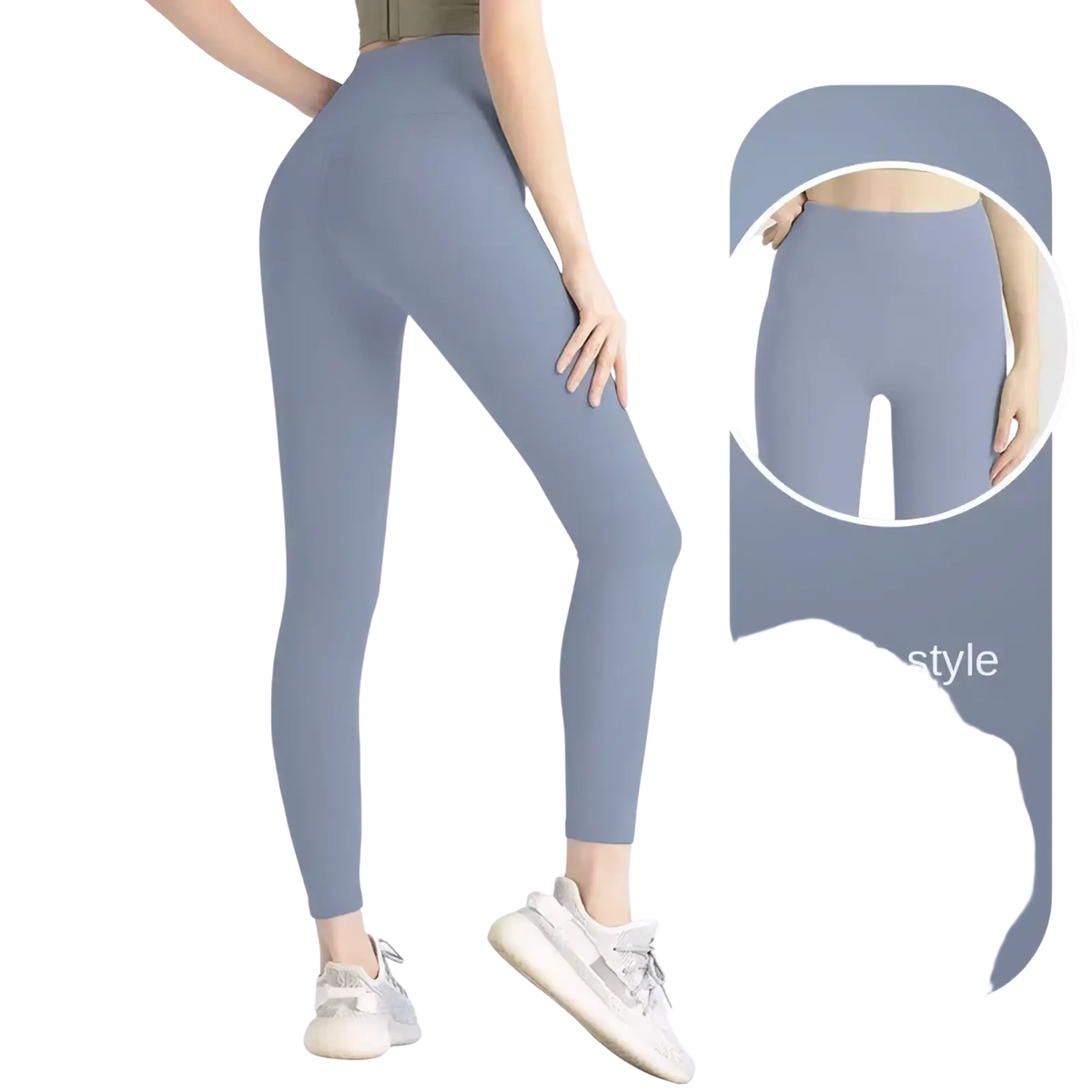 Gray lake blue high waist seamless booty lifting yoga leggings with sleek form-fitting design and no t line visible from the back