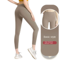 Khaki high waist seamless booty lifting yoga leggings made of high elasticity fabric with no t-line shown from back side
