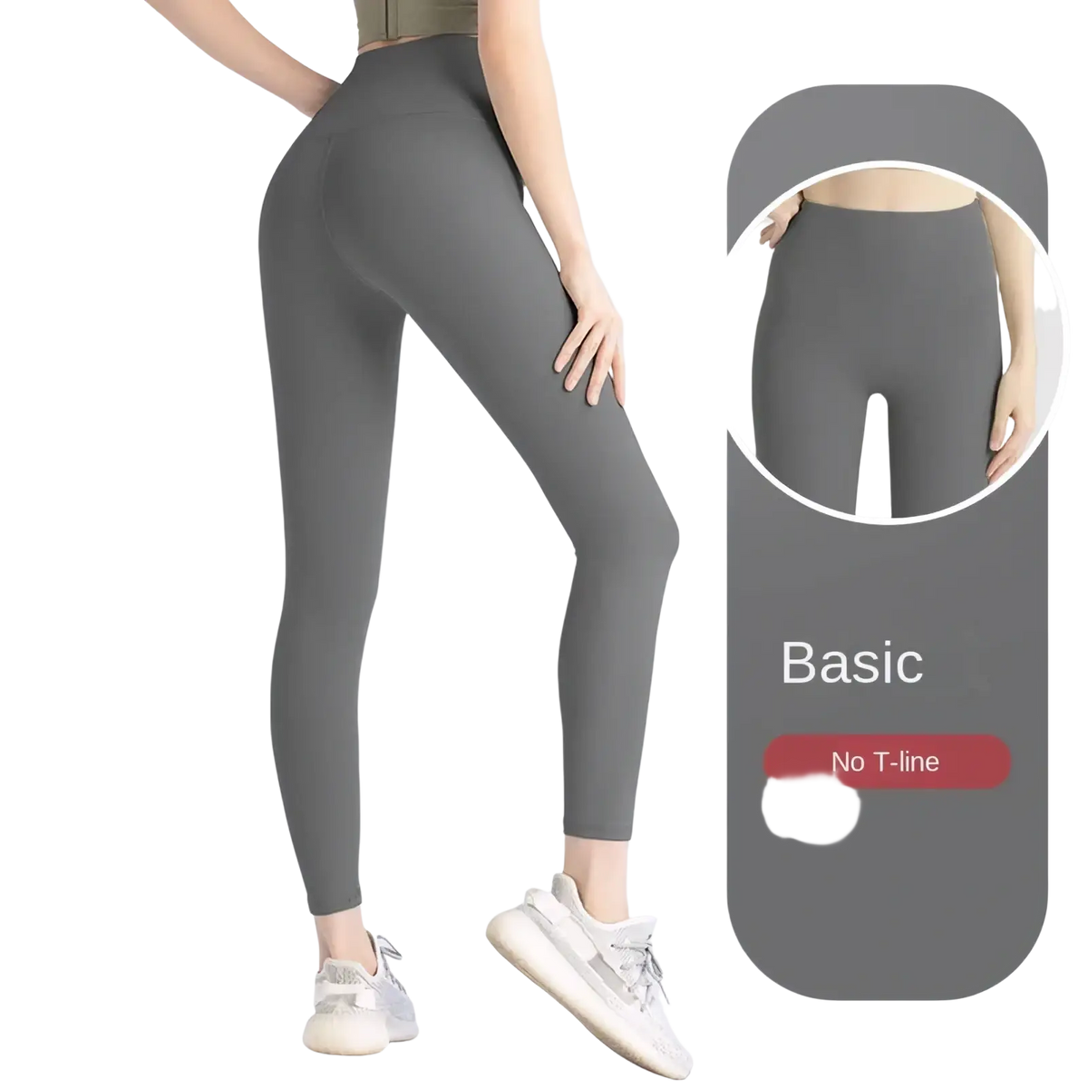 High waist seamless booty lifting sea rock ash leggings with sleek form fitting design and no t line shown from back