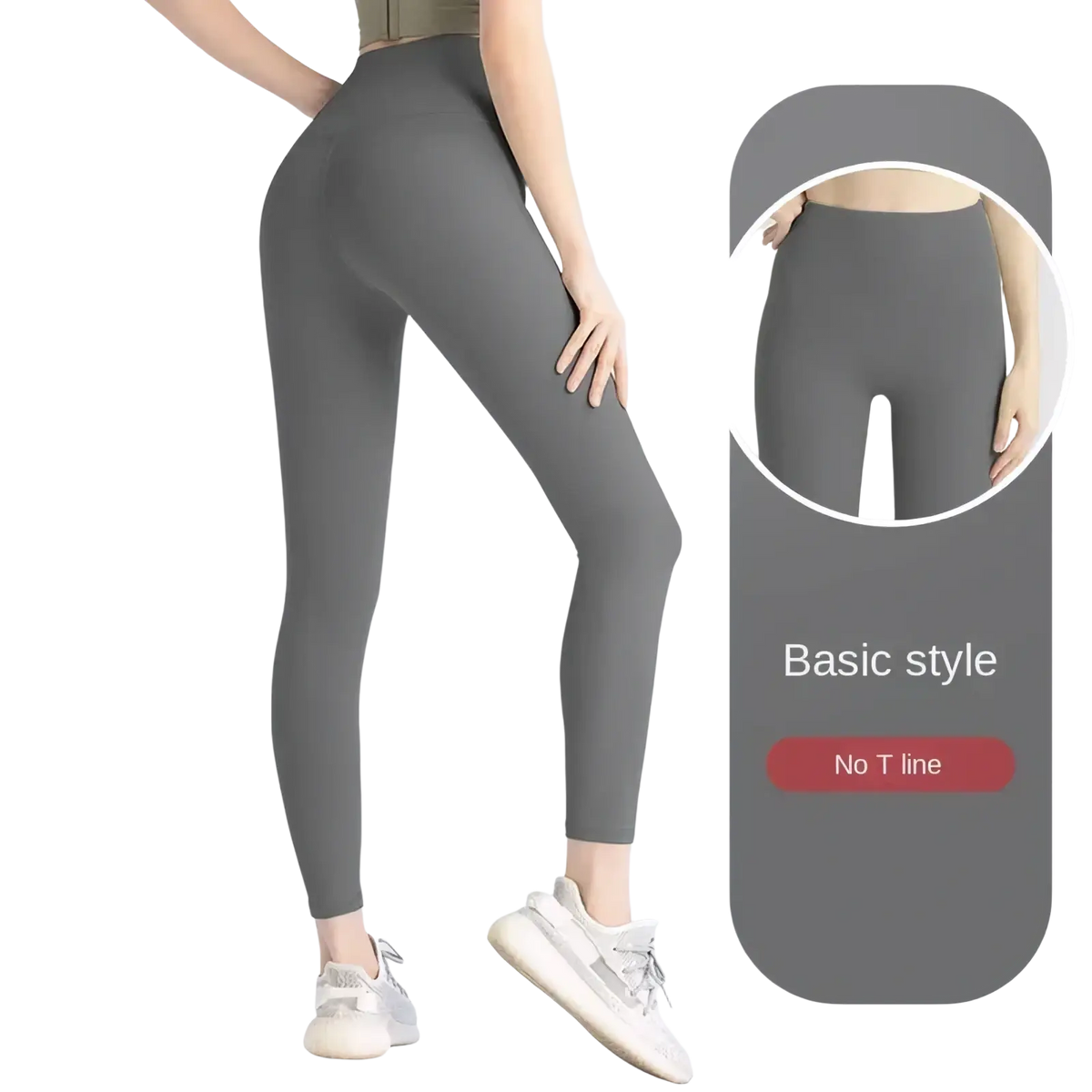 Sea rock gray high waist seamless booty lifting yoga leggings with basic style and no t line design shown from the back