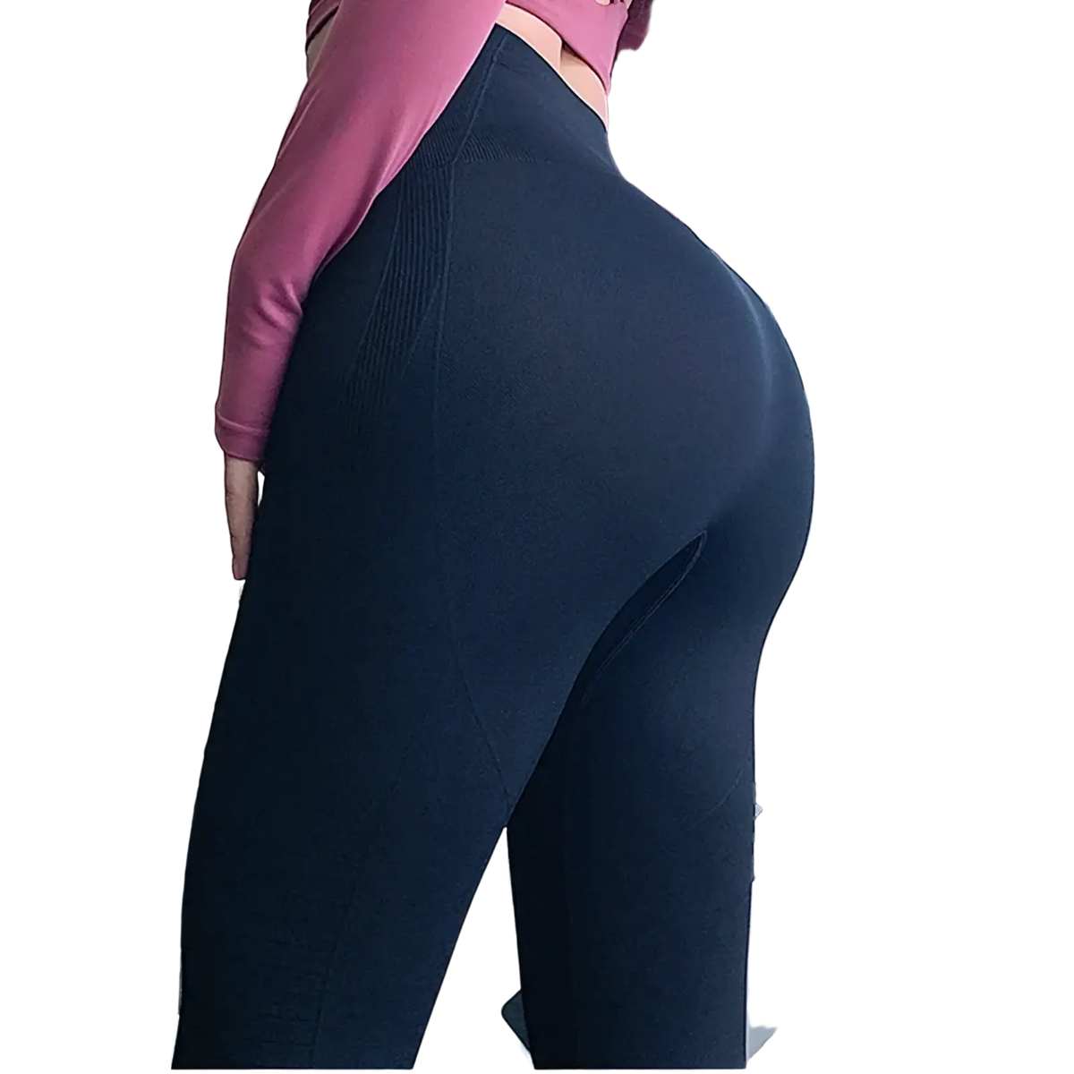 Black high-waisted seamless gym leggings for women with a sleek form-fitting design and subtle ribbed texture