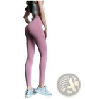 Pink high waist seamless gym leggings for women made of stretchy, form-fitting material designed for exercise