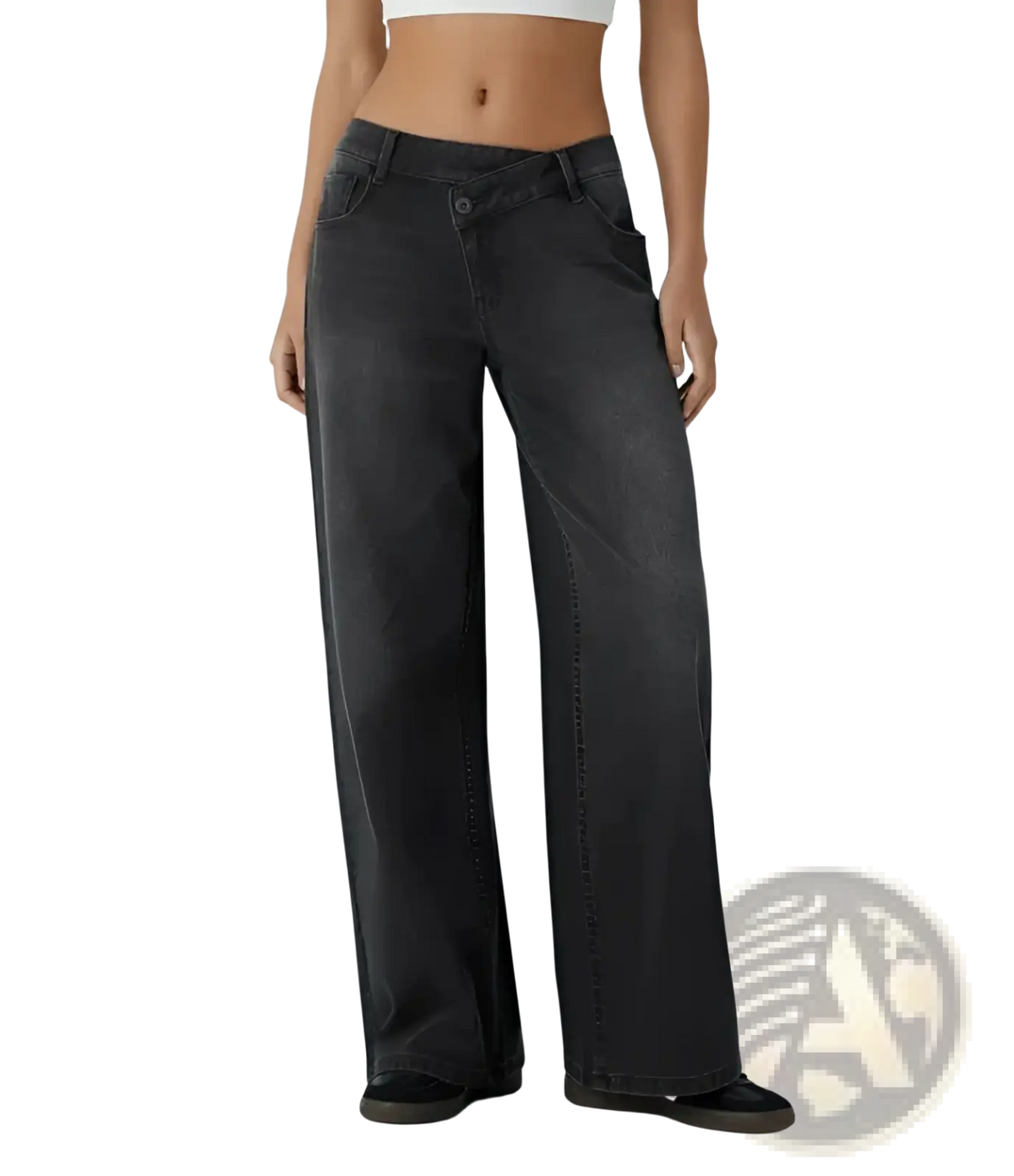 Black high waist straight leg denim jeans with wide-leg relaxed silhouette made of denim material