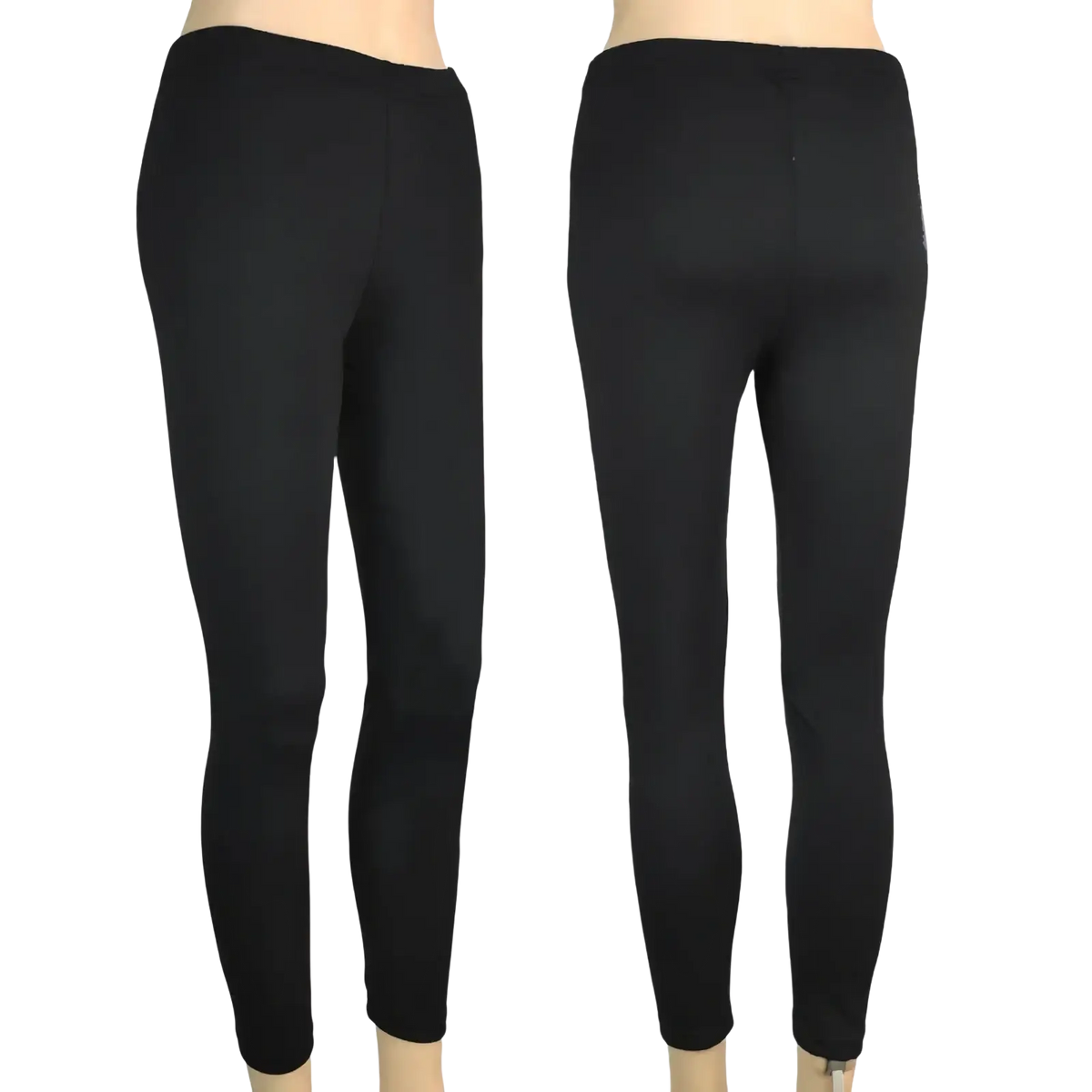 High waist stretchy black leggings for women with form-fitting smooth fabric and elastic waistband