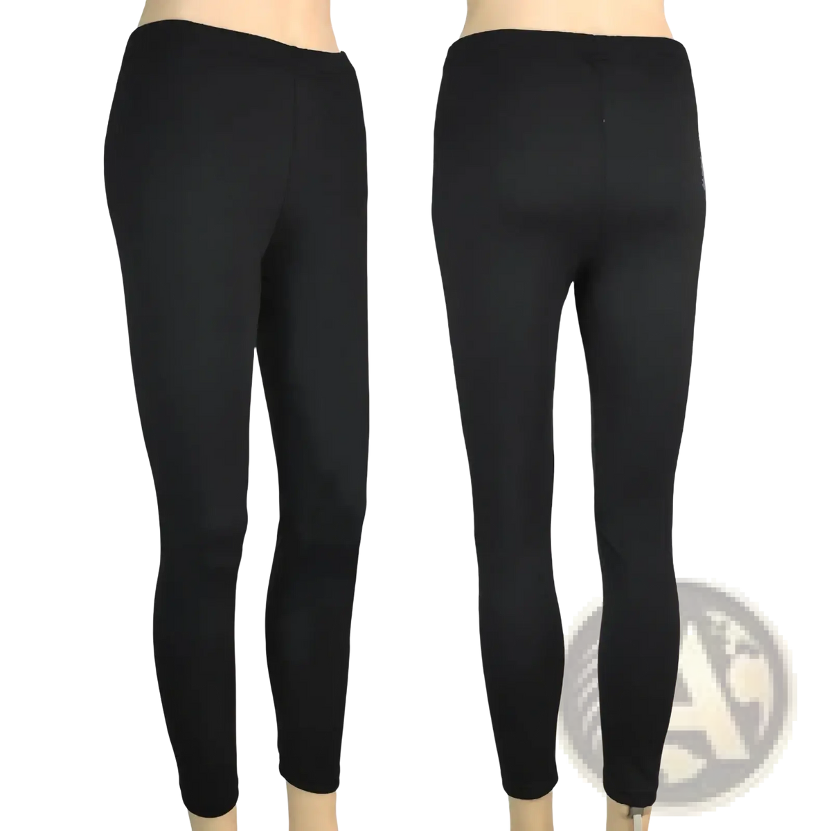 High waist stretchy black leggings for women with form-fitting smooth fabric and elastic waistband