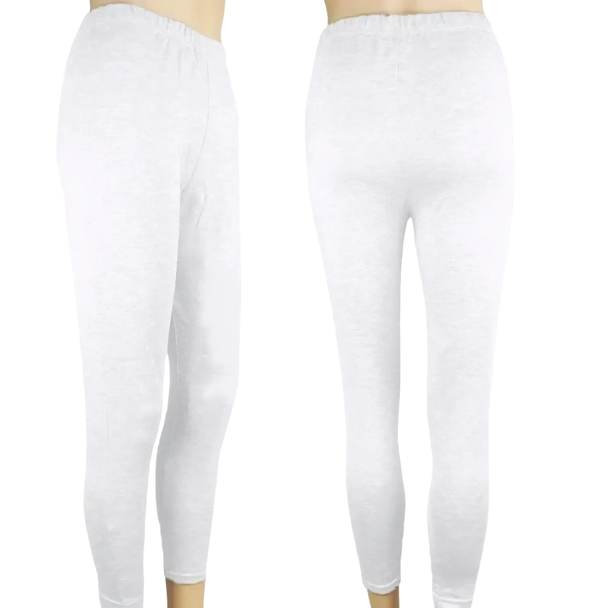 White high waist stretchy leggings for women with elastic waistband and smooth form fitting fabric