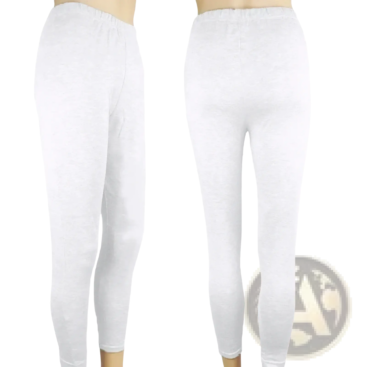 White high waist stretchy leggings for women with elastic waistband and smooth form fitting fabric