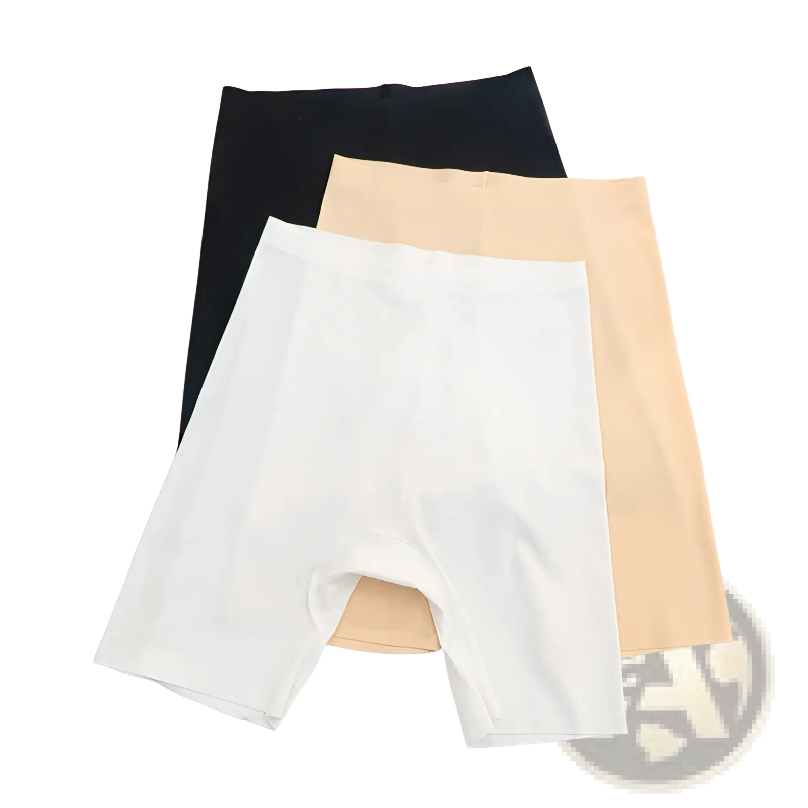 Three pairs of seamless high-waist tummy control ice silk safety shorts in black beige and white colors