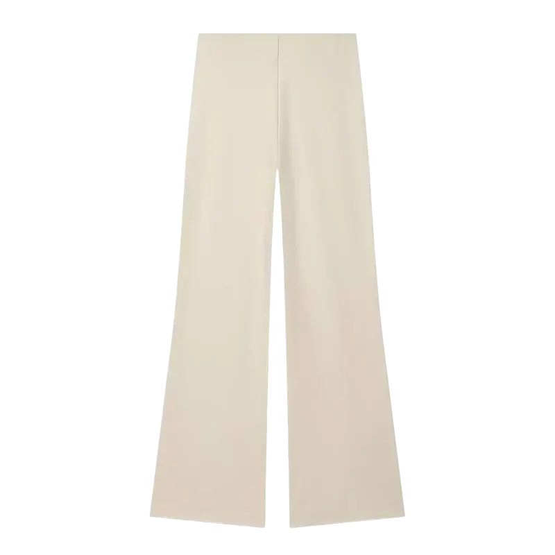 Cream high waist two piece set wide leg pants with smooth fabric and clean straight-cut design with closure type