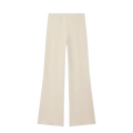 Cream high waist two piece set wide leg pants in smooth fabric with minimalist design and convenient closure type