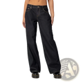 High waist wide leg black denim jeans with contrasting light stitching and classic five-pocket design