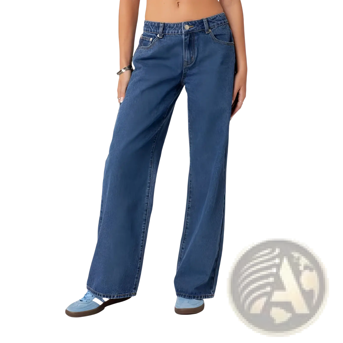 High waist wide leg denim jeans in blue with a classic five-pocket design made of durable denim material