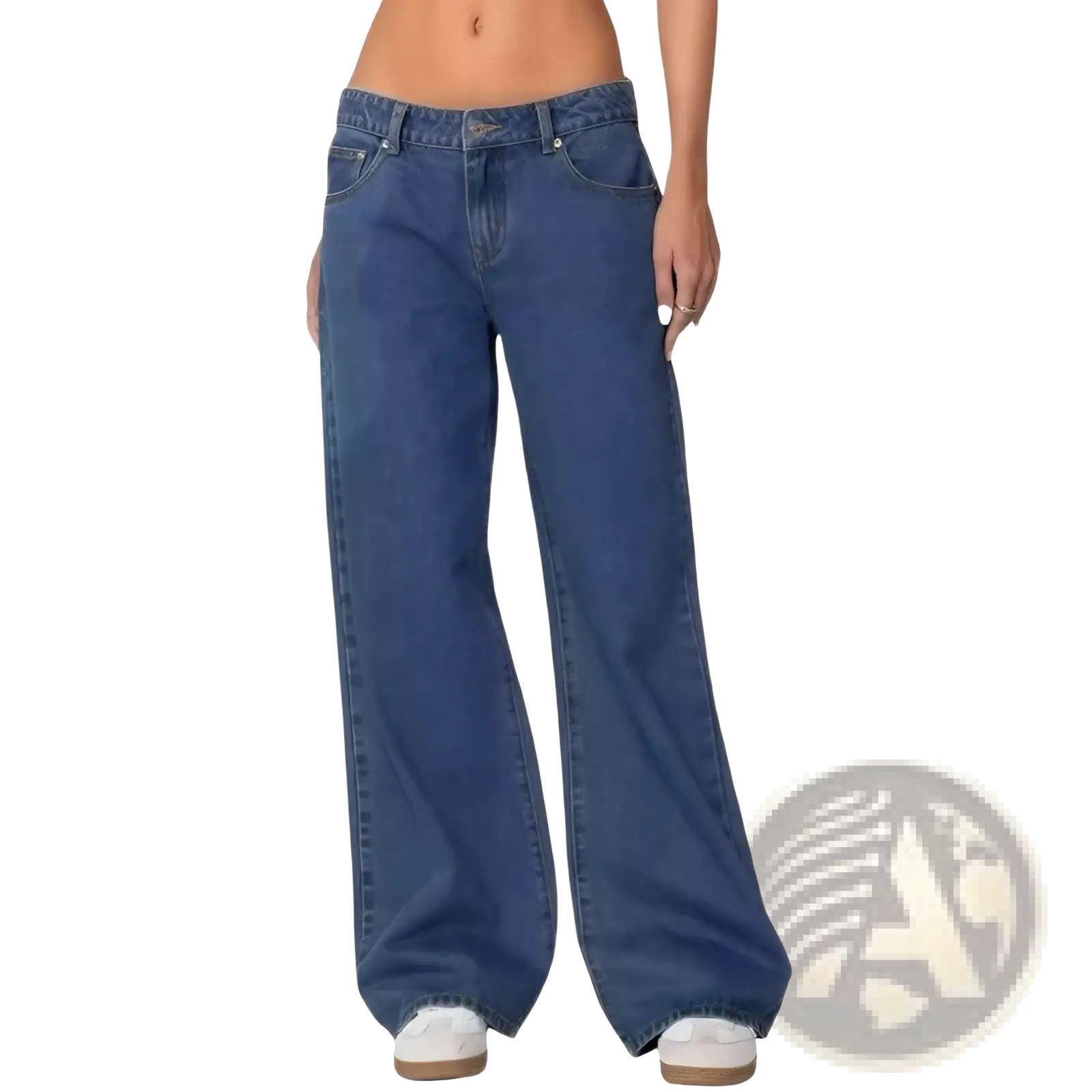 High waist wide leg denim jeans in blue with a classic five pocket design and faded wash