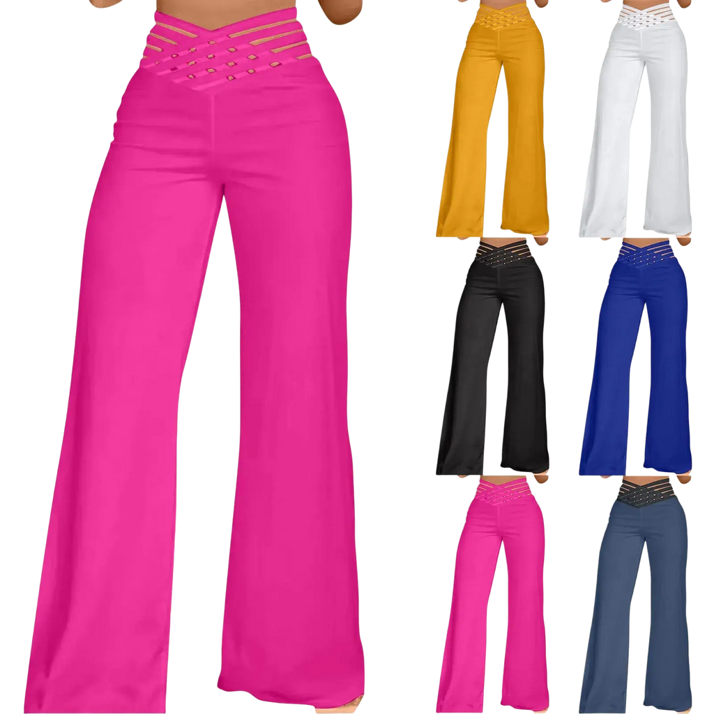 Vibrant fuchsia high waist wide leg pants with crisscross lace-up front and elastic waist for a y2k look