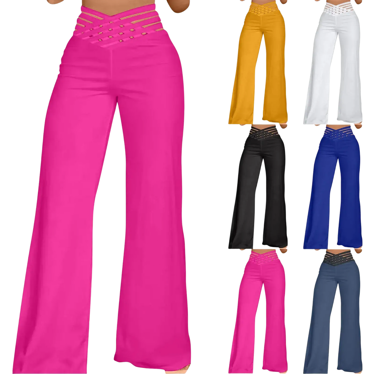 Vibrant fuchsia high waist wide leg pants with crisscross lace-up front and elastic waist for a y2k look