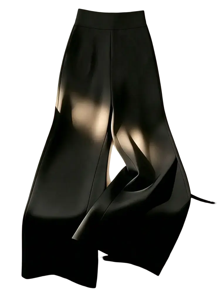 Black high waist wide leg trousers with a smooth satin like finish for elegant formal wear