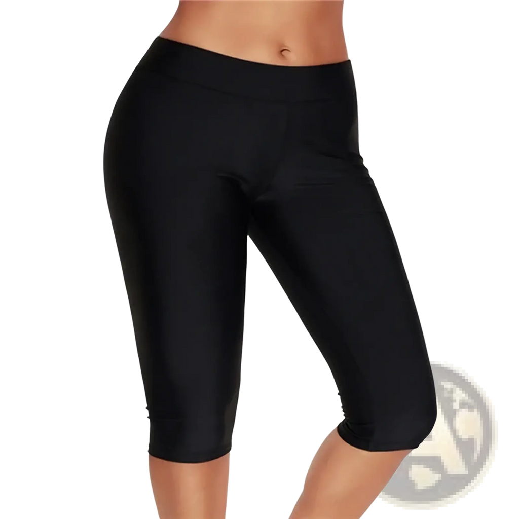 Black shiny high waisted capri yoga leggings made from sleek material designed for comfortable activewear use