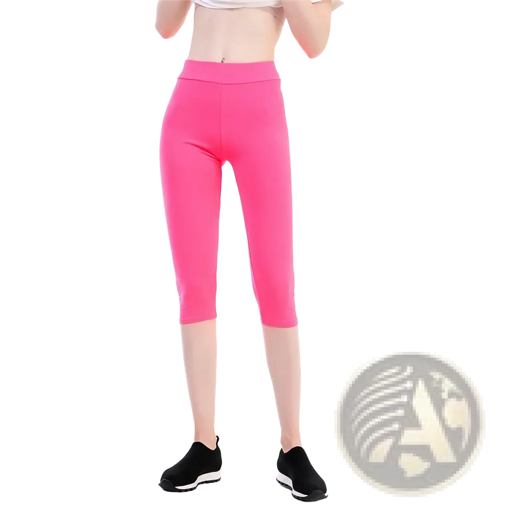 Bright pink high waisted capri yoga leggings made from stretchy fabric for comfortable activewear use