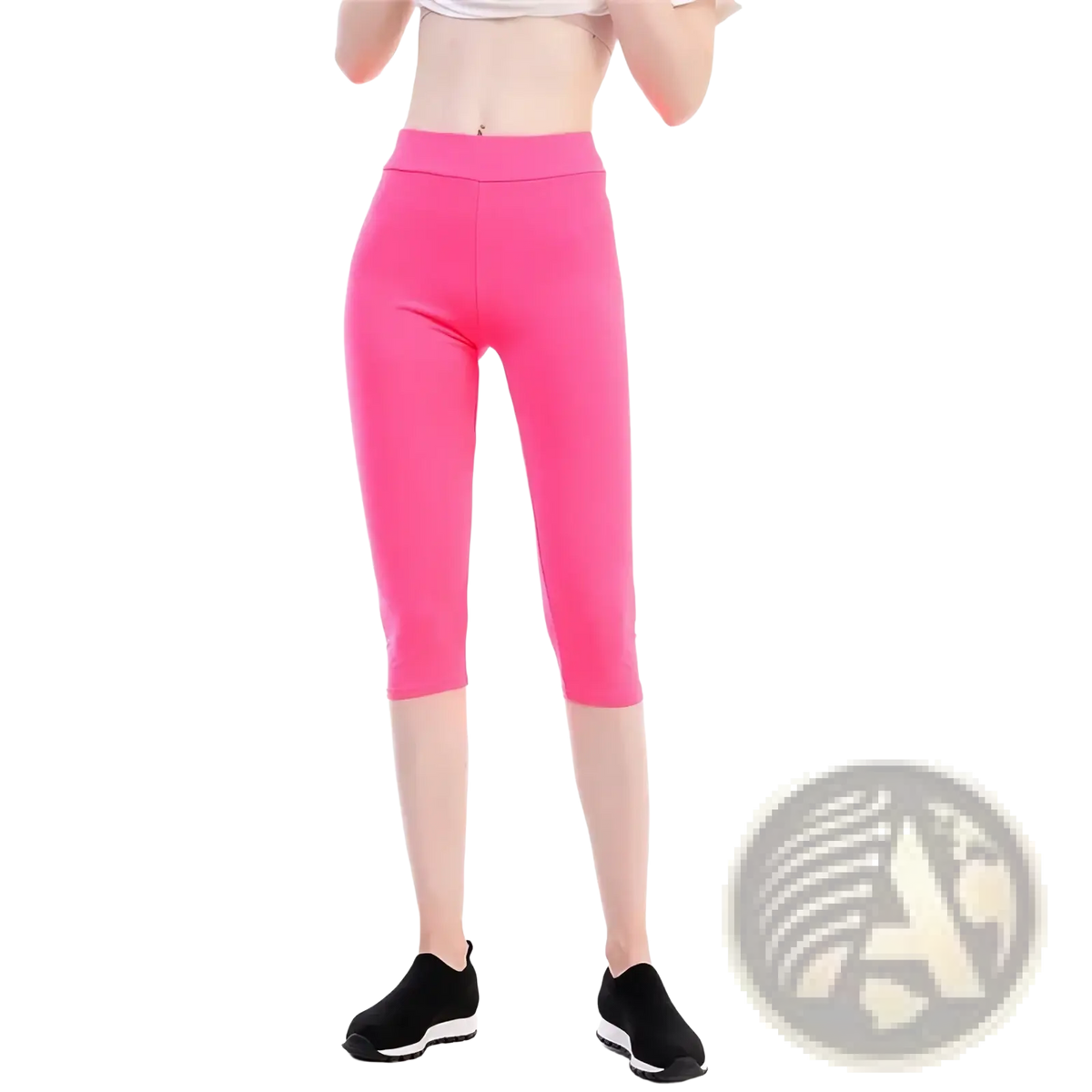 Bright pink high waisted capri yoga leggings made from stretchy fabric for comfortable activewear use