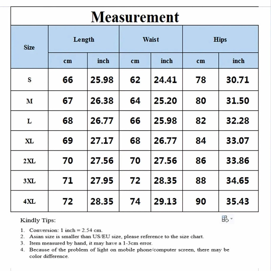 Size chart table showing length waist and hips measurements in centimeters and inches for high waisted capri yoga leggings