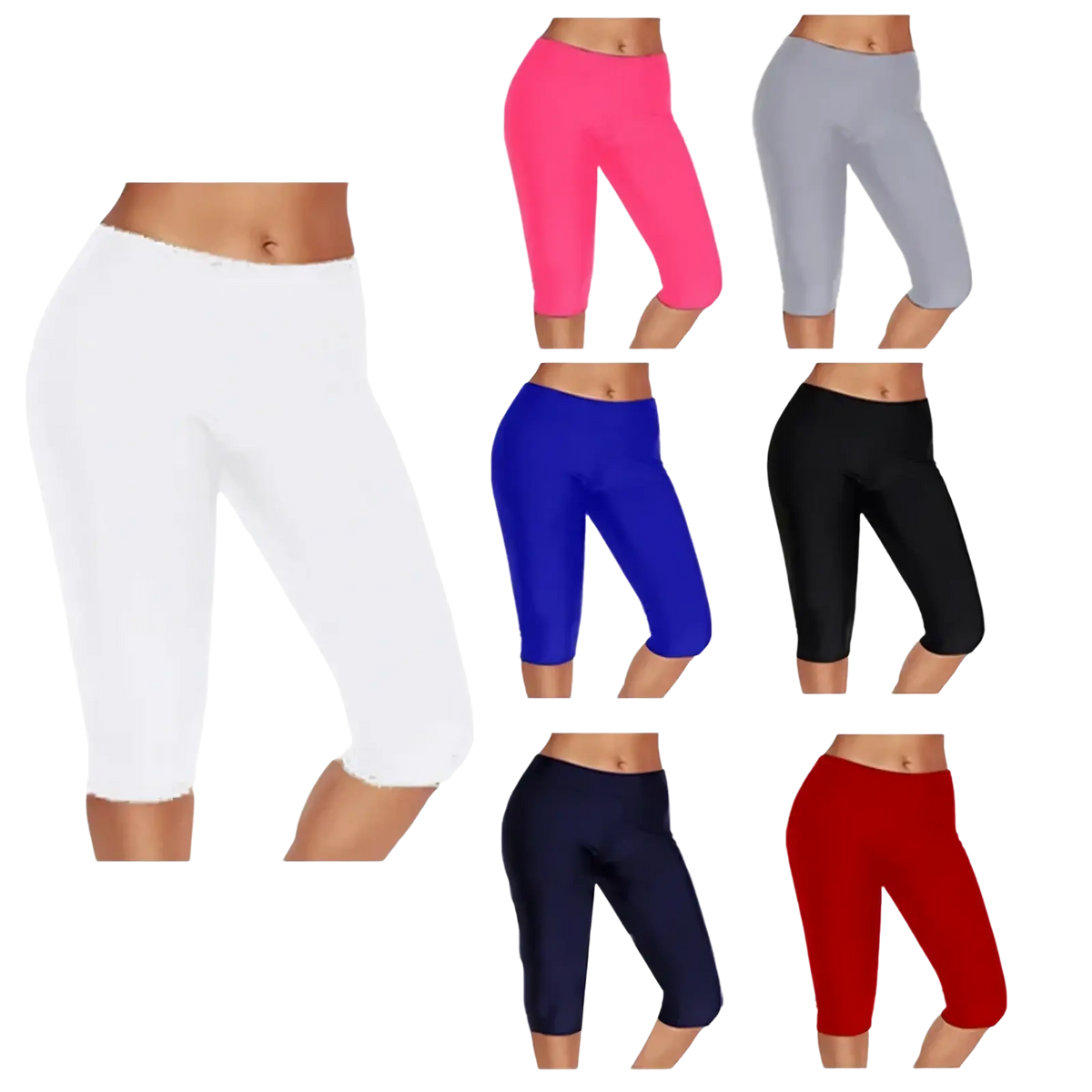 High waisted white capri yoga leggings with a smooth stretchy fabric and a form fitting design