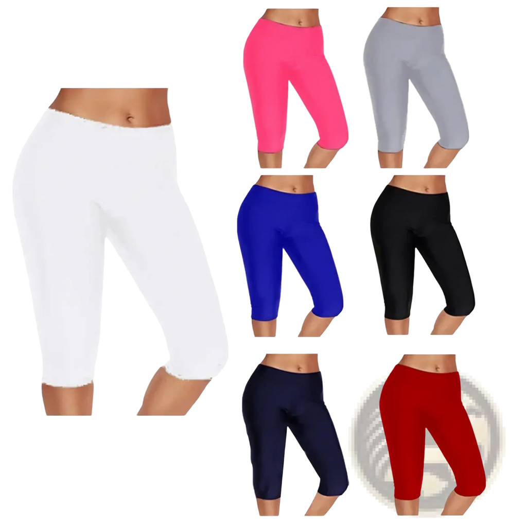 High waisted white capri yoga leggings with a smooth stretchy fabric and a form fitting design