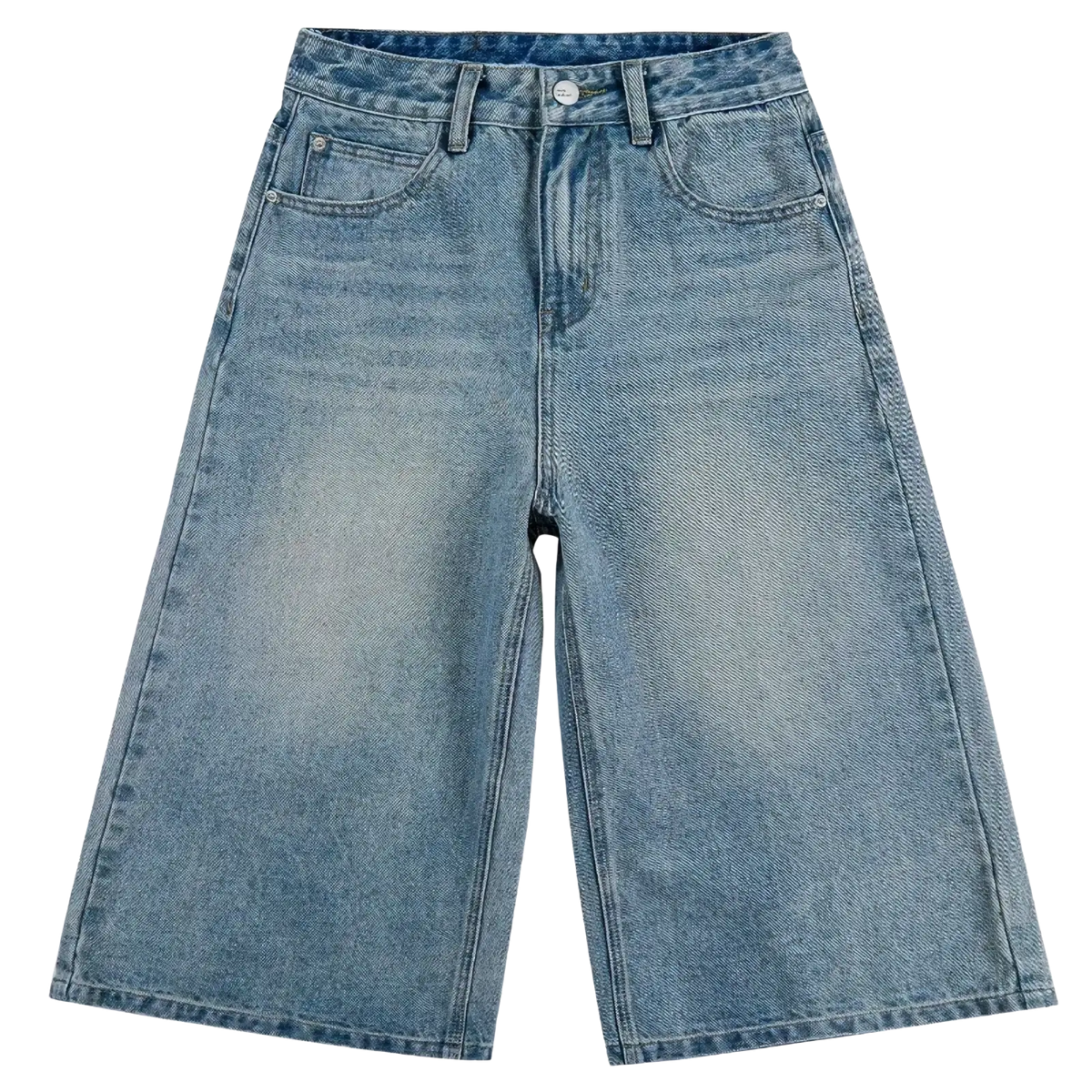 Light-wash high waisted denim shorts with wide-leg cut made of denim fabric in y2k style