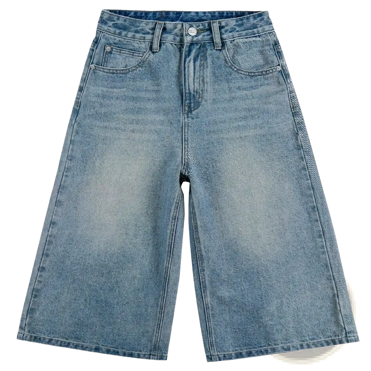 Light-wash high waisted denim shorts with wide-leg cut made of denim fabric in y2k style