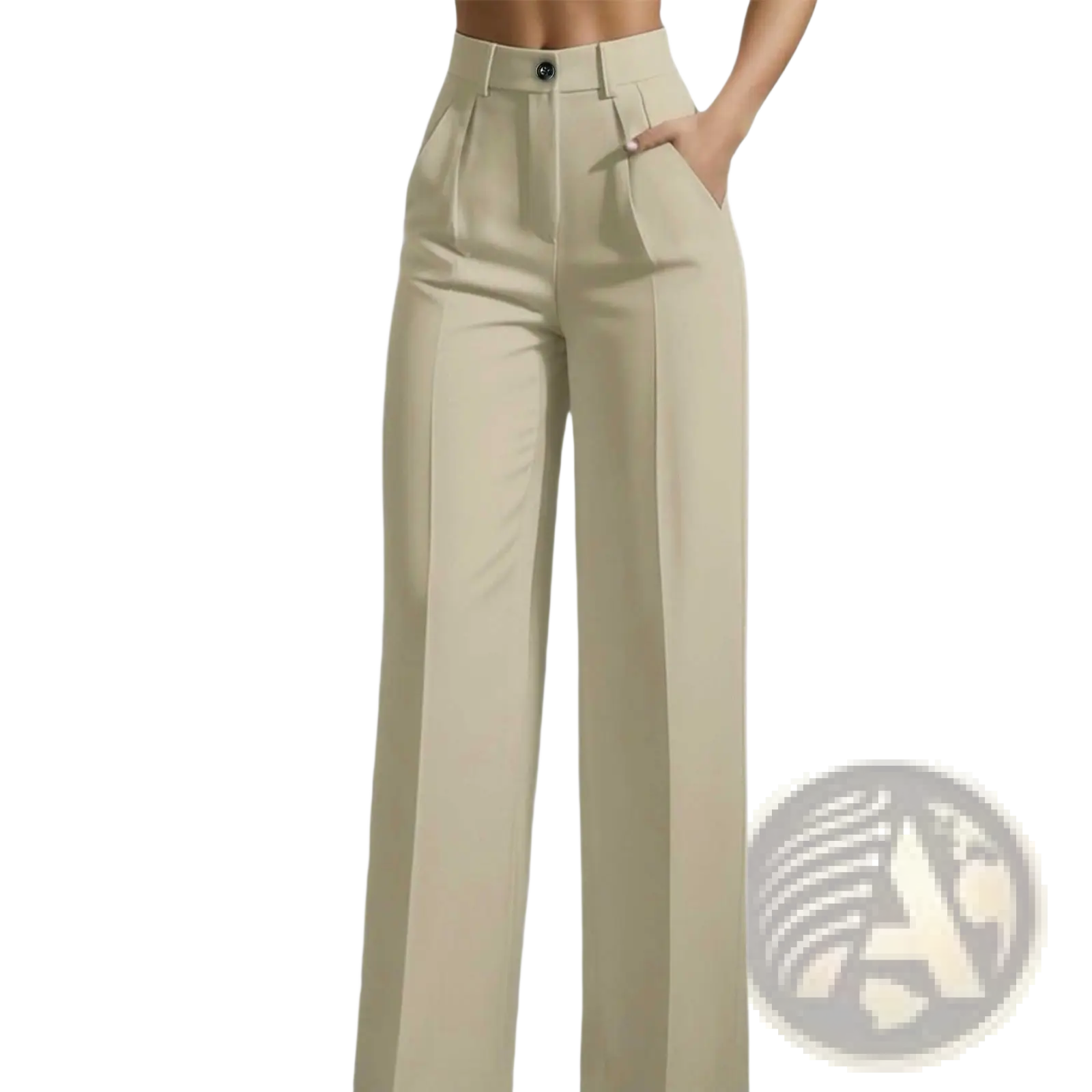 Beige high waisted drapey straight leg dress pants with a tailored fit and pleated front in lightweight fabric