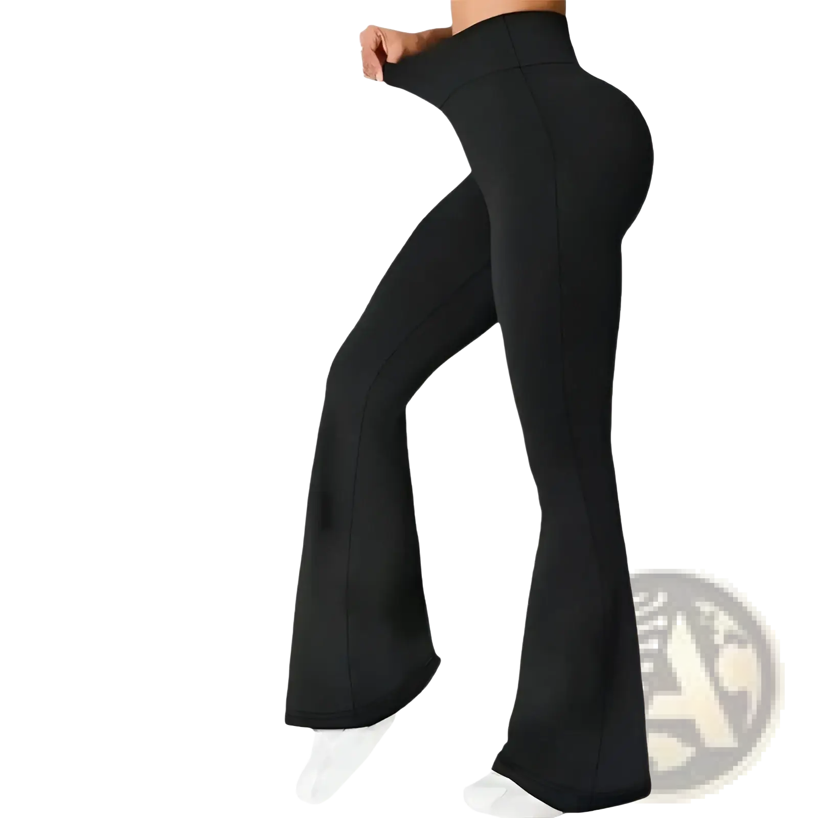 Black high-waisted flare yoga pants made of smooth stretchy fabric ideal for comfortable active wear