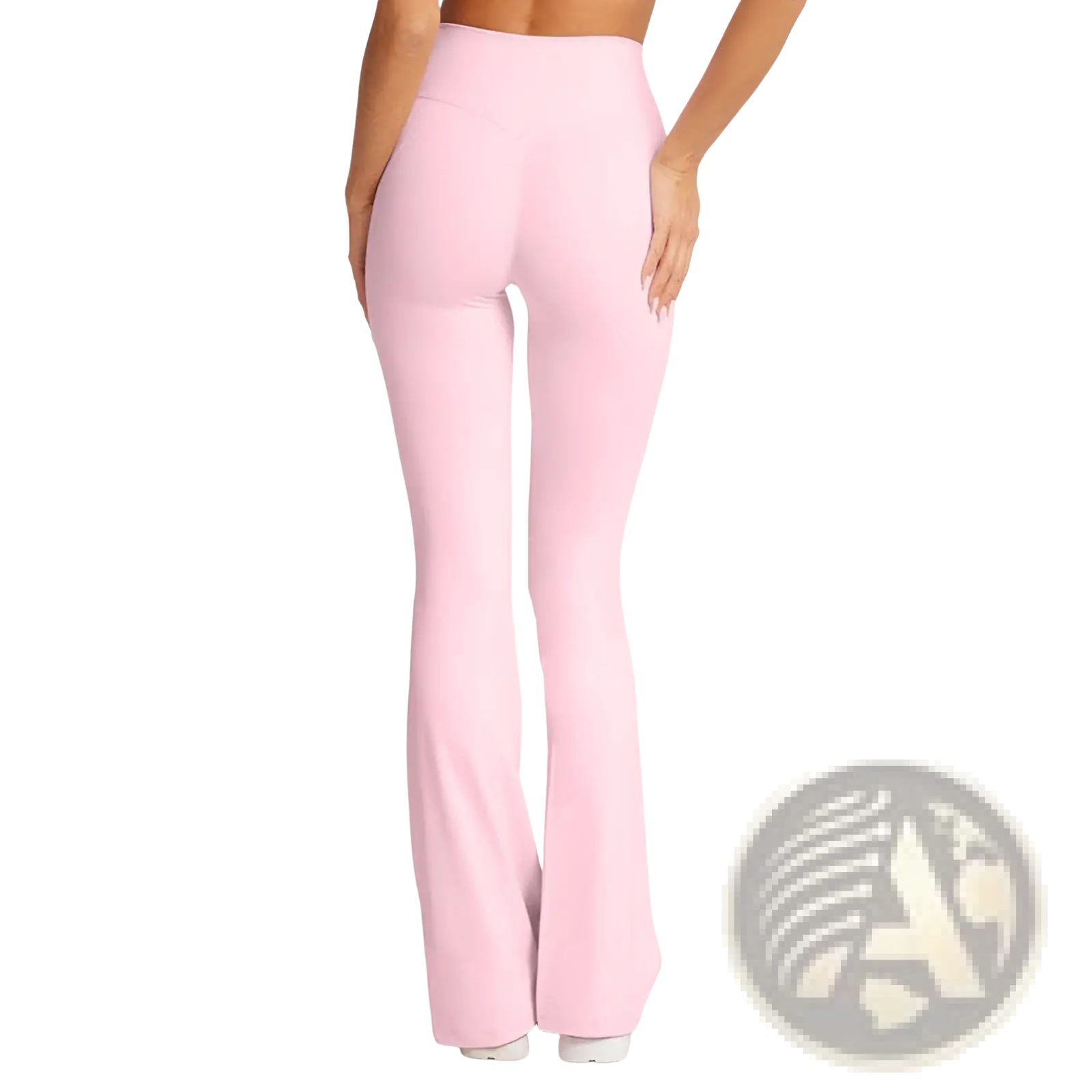 Pink high waisted flare yoga pants made from stretchy fabric designed for comfortable athletic wear