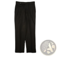 Black high waisted linen trousers for men with tailored fit pleats and a buttoned waistband