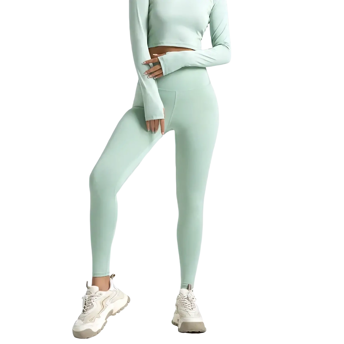 High waisted mint green yoga leggings 3xl with seamless stretchy fabric and side pockets for comfort and convenience