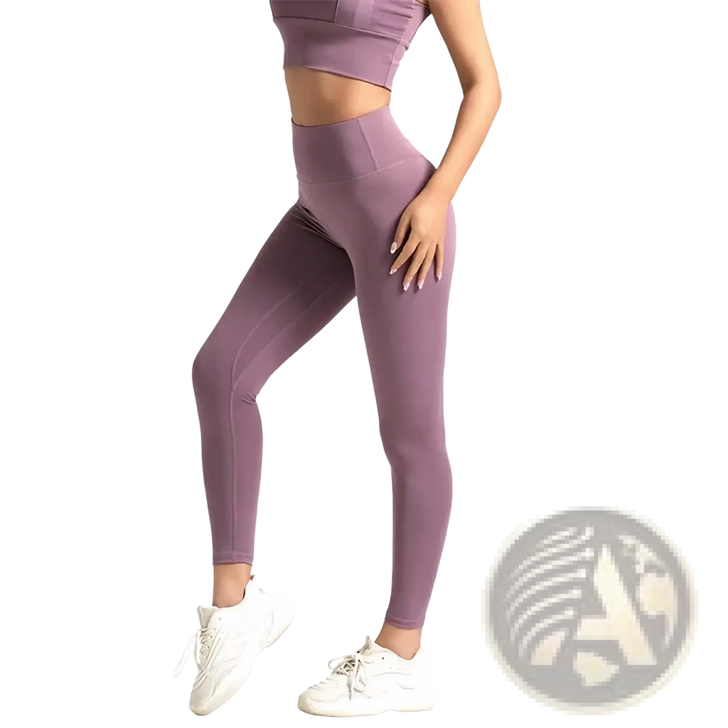 High waisted mint green yoga leggings 3xl with smooth stretchy fabric and seamless design in purple shown from the back